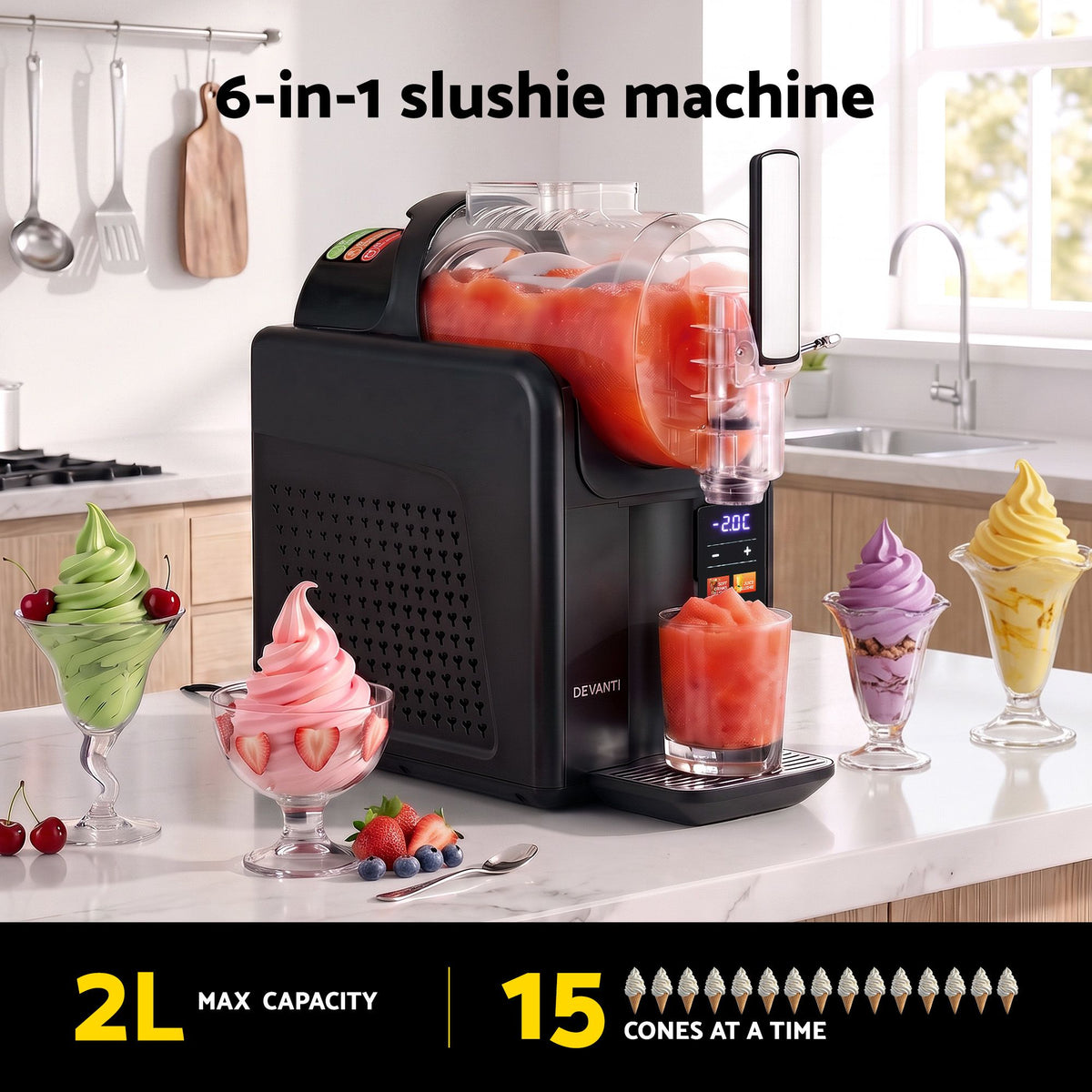 6-in-1 Slushie Machine & Ice Cream Maker 2L – Black