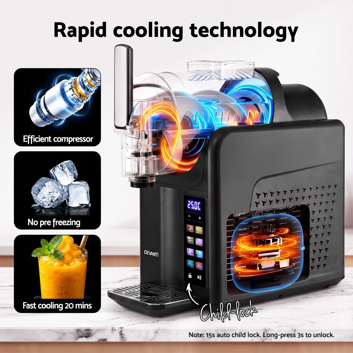 6-in-1 Slushie Machine & Ice Cream Maker 2L – Black