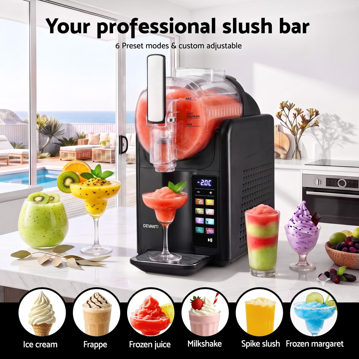 6-in-1 Slushie Machine & Ice Cream Maker 2L – Black