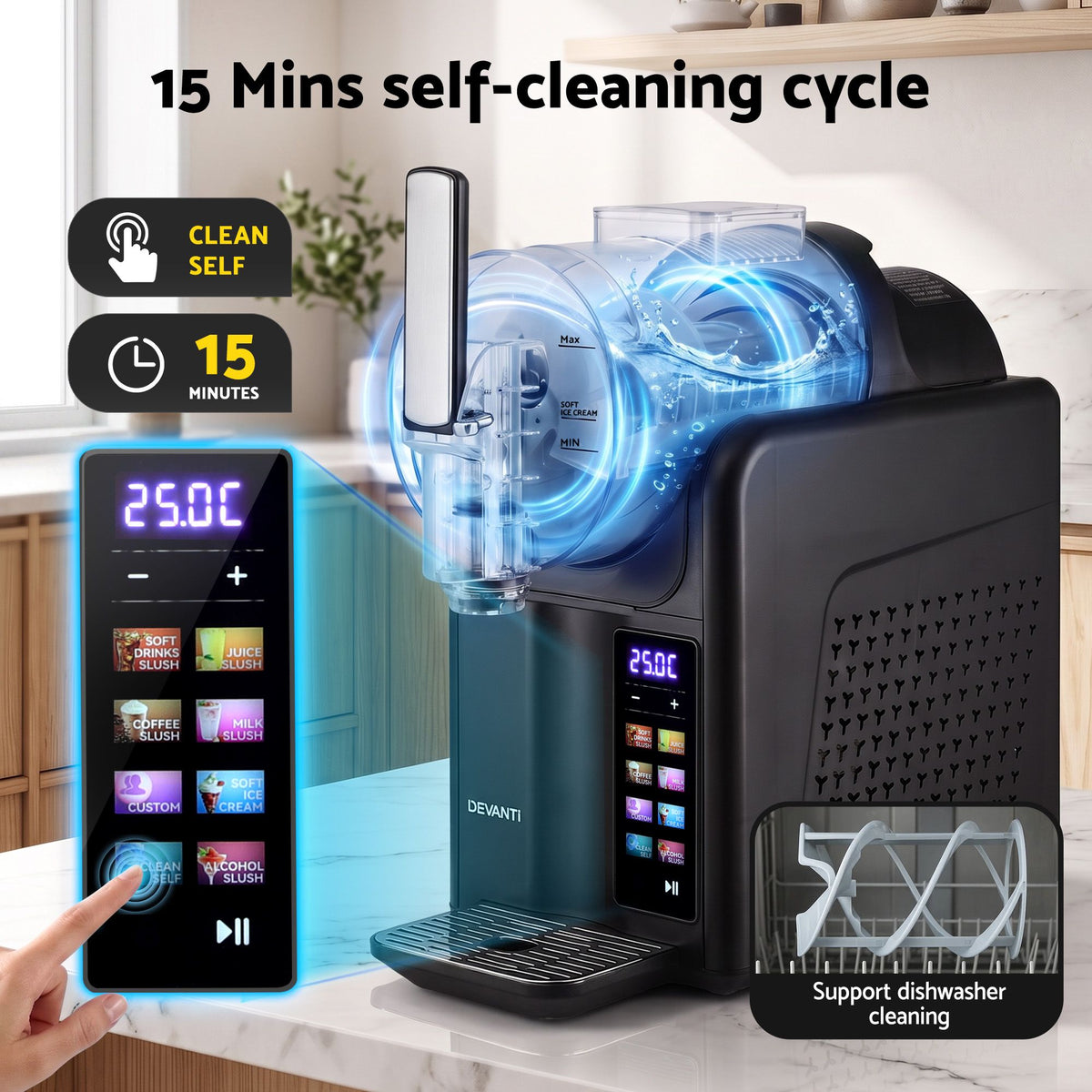 6-in-1 Slushie Machine & Ice Cream Maker 2L – Black