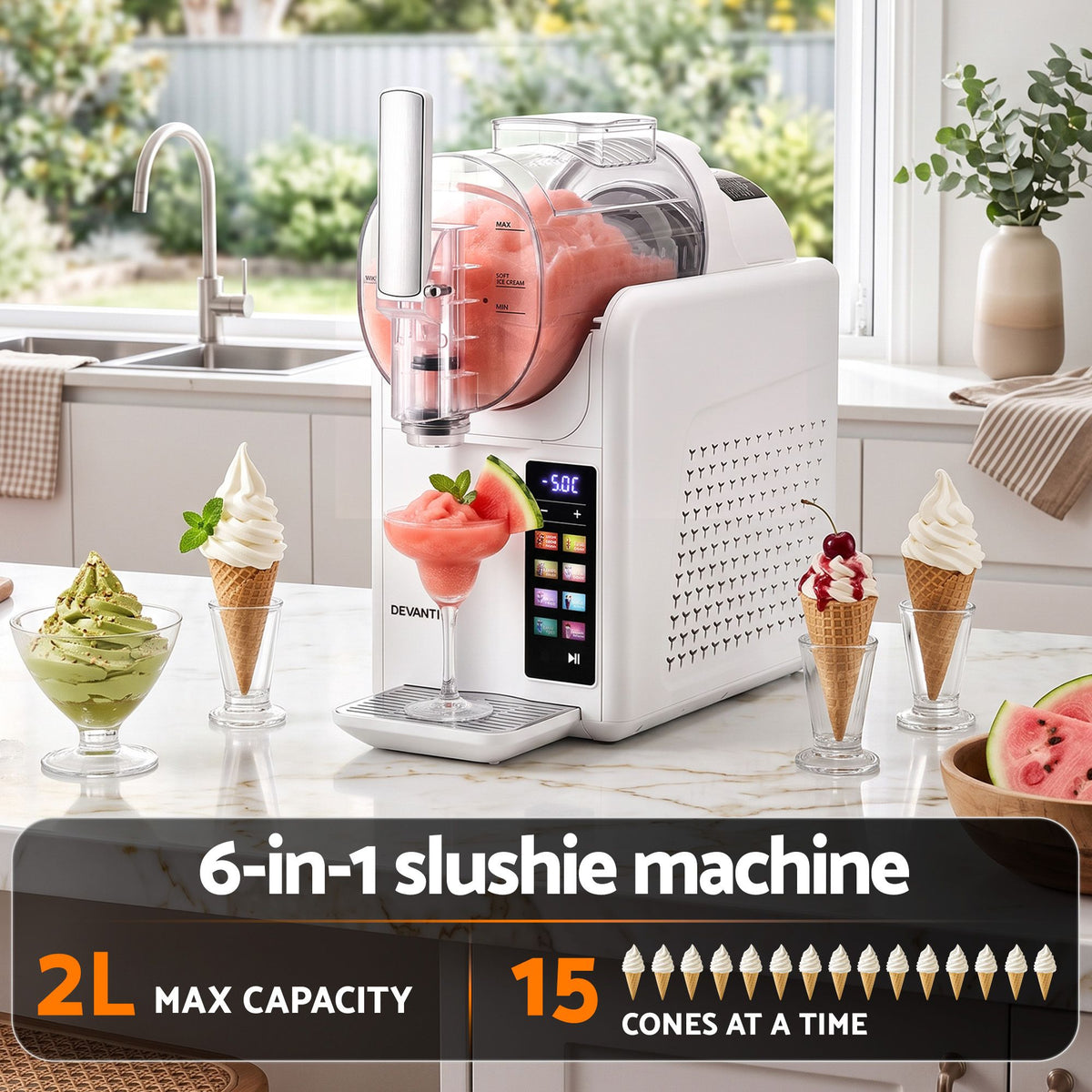 6-in-1 Slushie Machine & Ice Cream Maker 2L – White