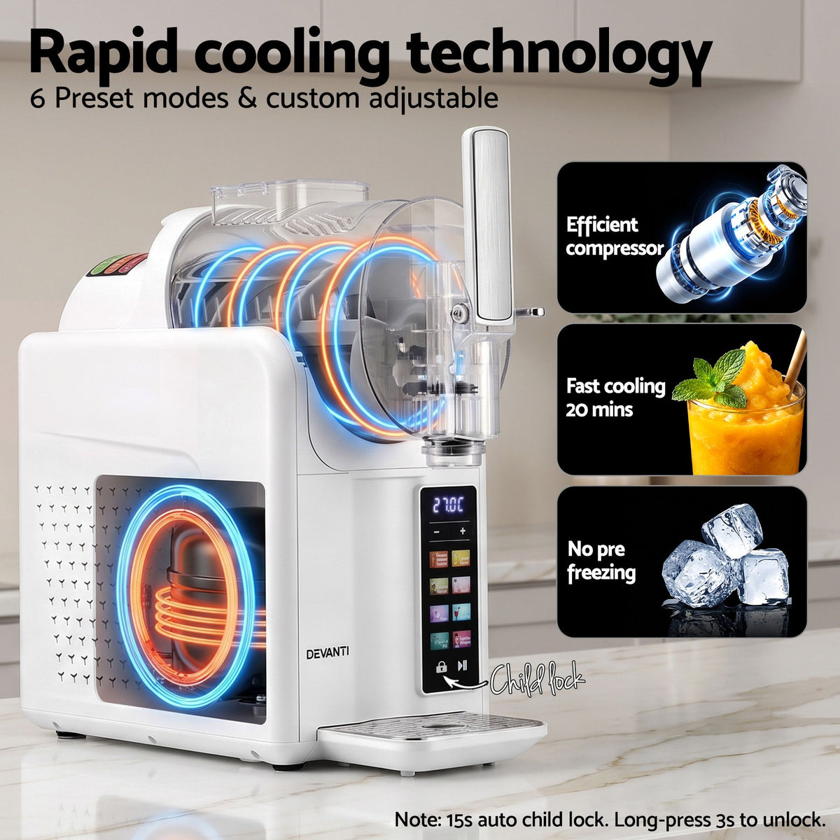 6-in-1 Slushie Machine & Ice Cream Maker 2L – White