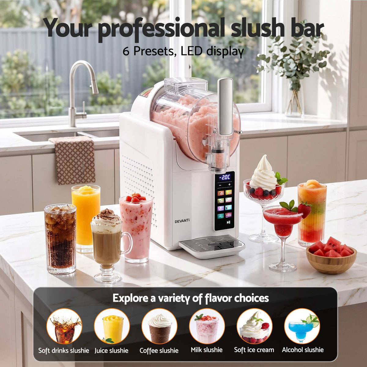 6-in-1 Slushie Machine & Ice Cream Maker 2L – White