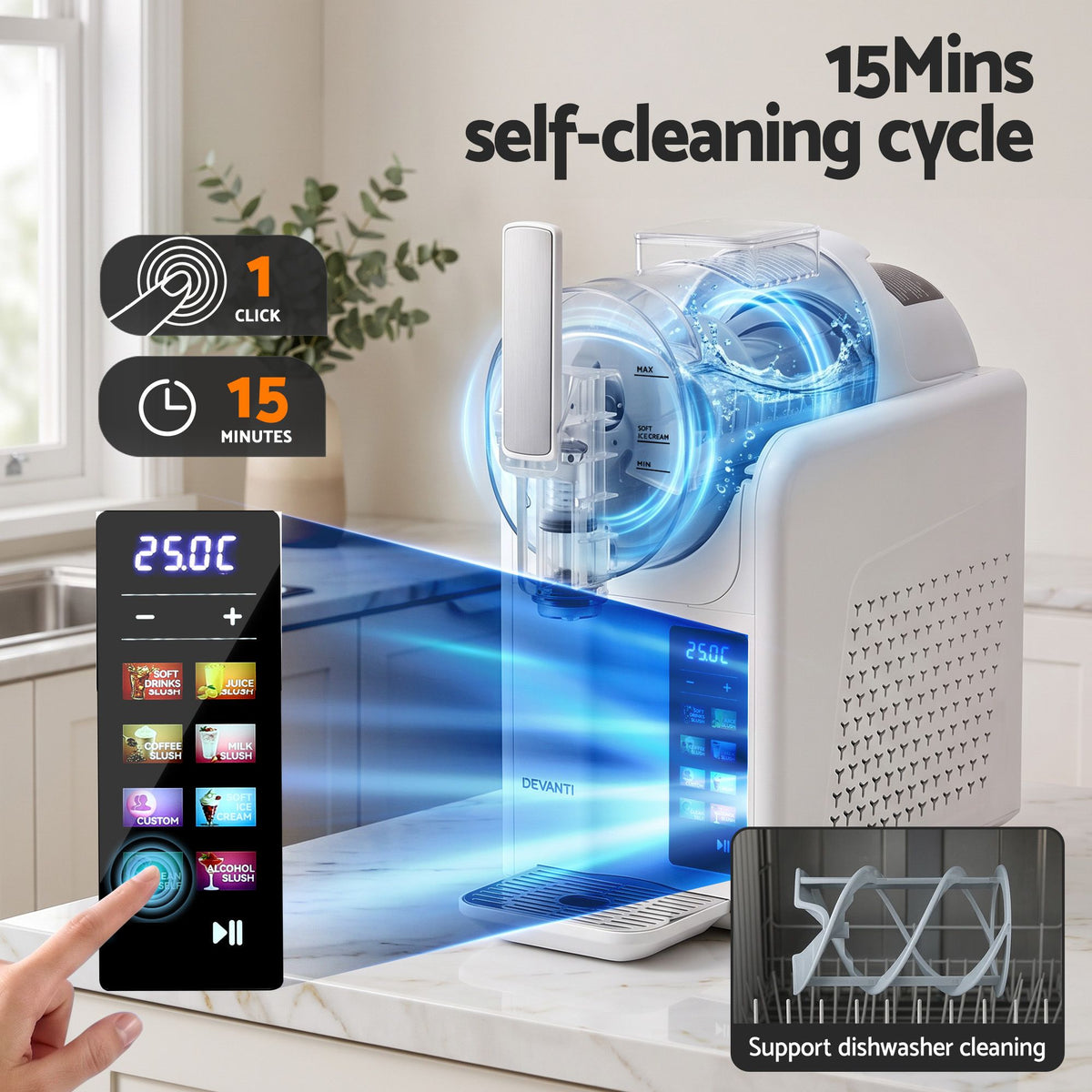 6-in-1 Slushie Machine & Ice Cream Maker 2L – White