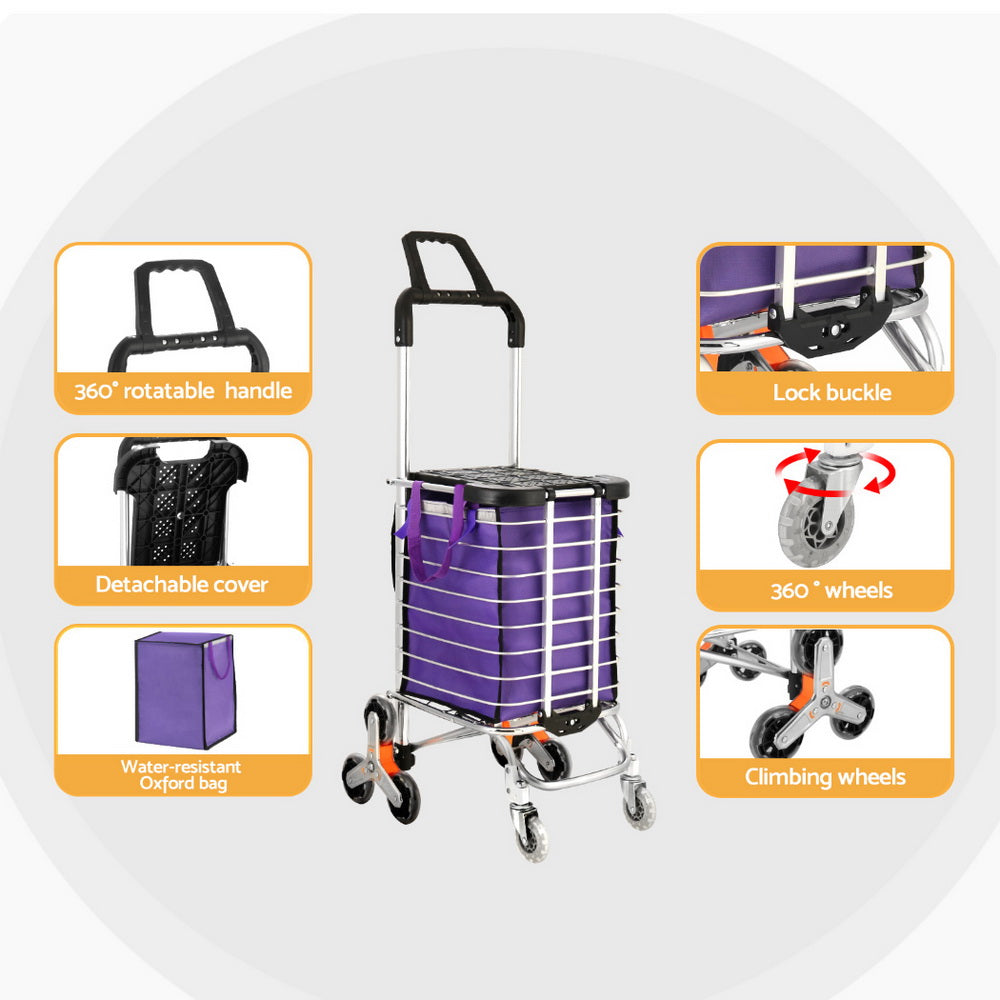 Foldable Shopping Cart Trolley 35L Portable Bag with Roller Wheels - Homecoze