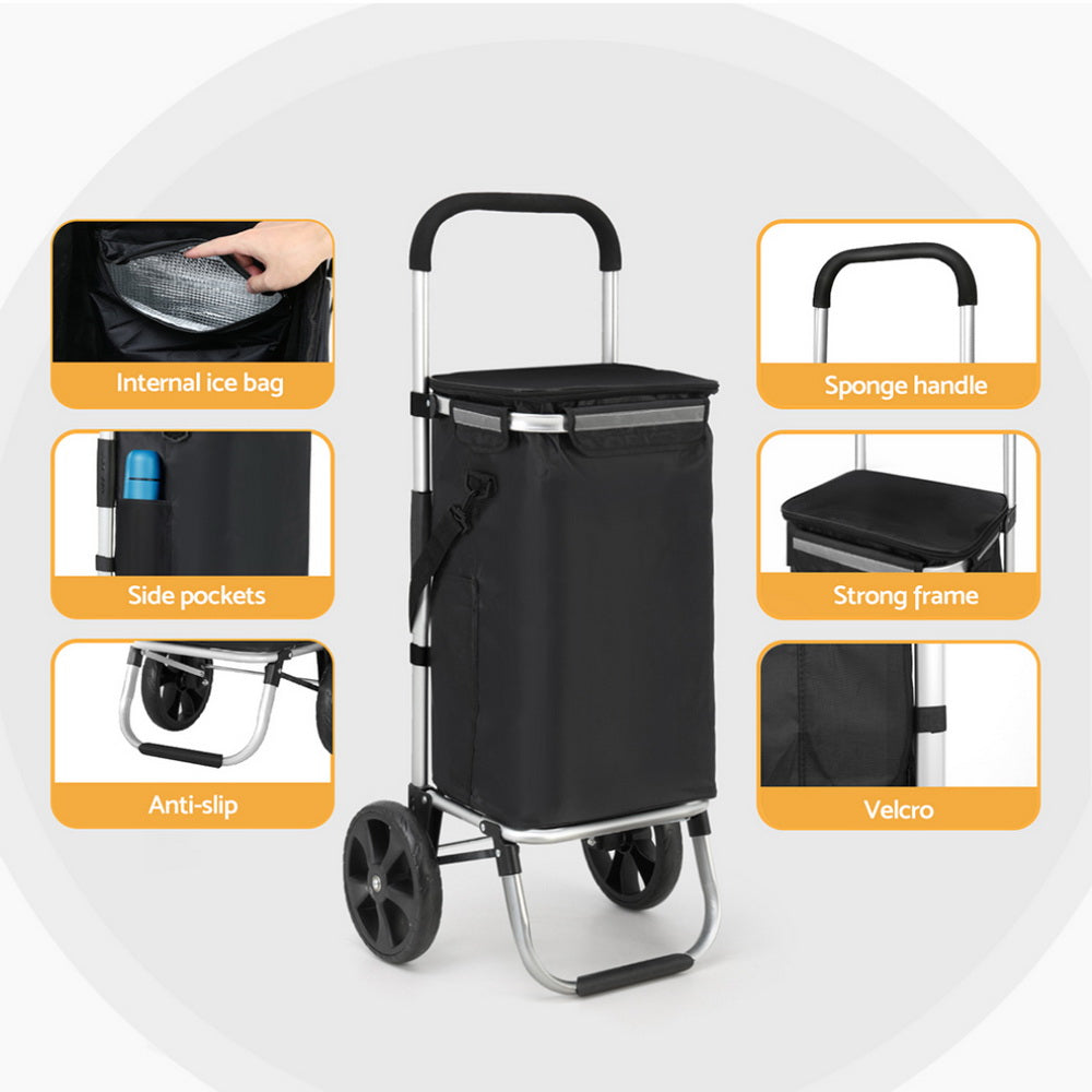 Foldable Shopping Cart Trolley 45L Portable Bag with Roller Wheels - Homecoze