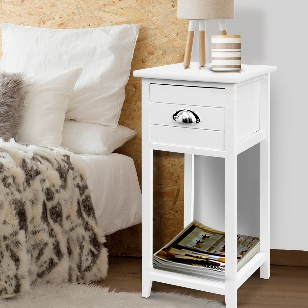 Flora Vintage Bedside Table 1 Drawer with Shelf – White - Homecoze