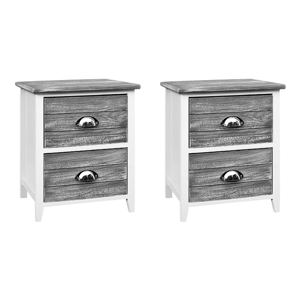 Set of 2 Vintage Chic Style Bedside Tables - Grey Homecoze