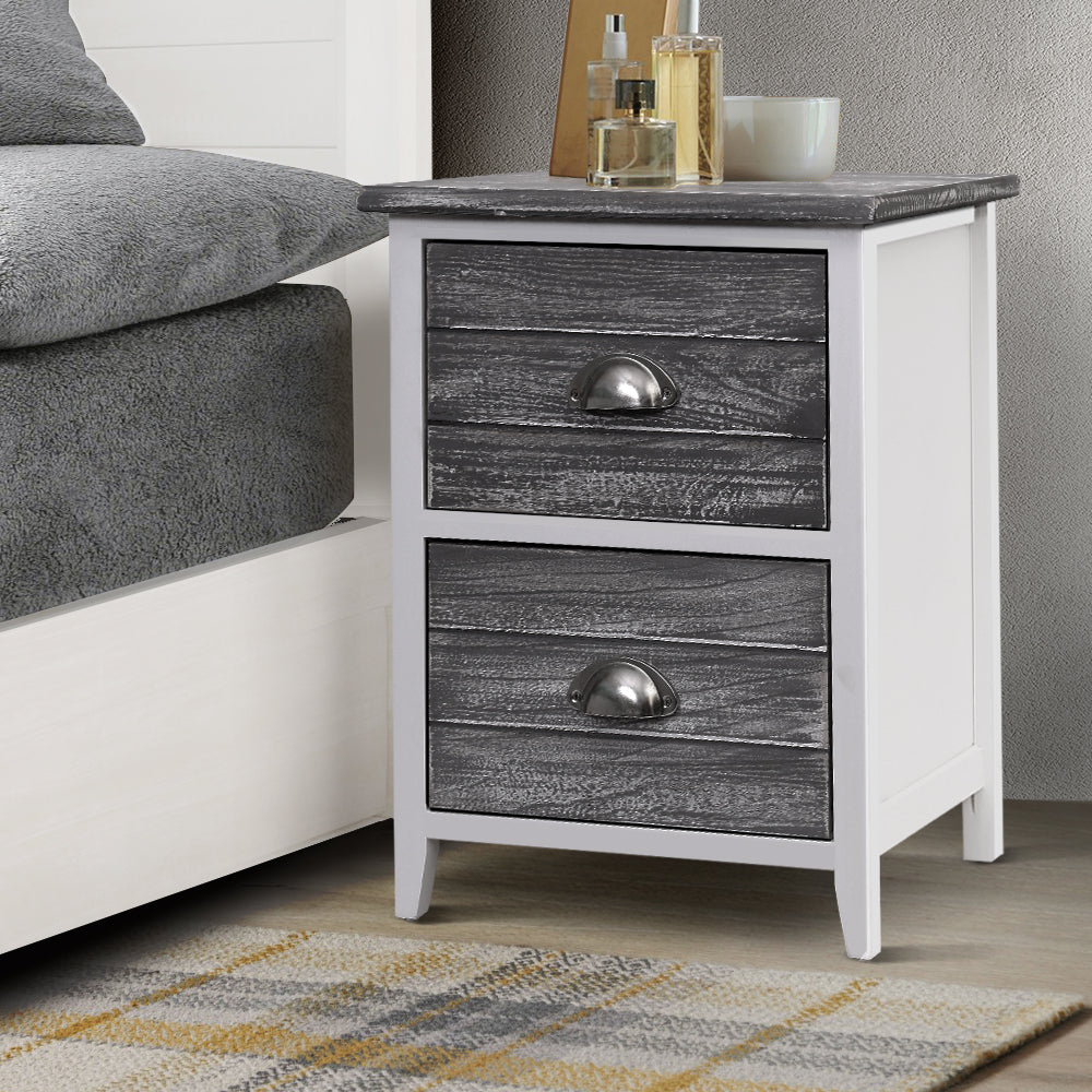 Set of 2 Vintage Chic Style Bedside Tables - Grey Homecoze