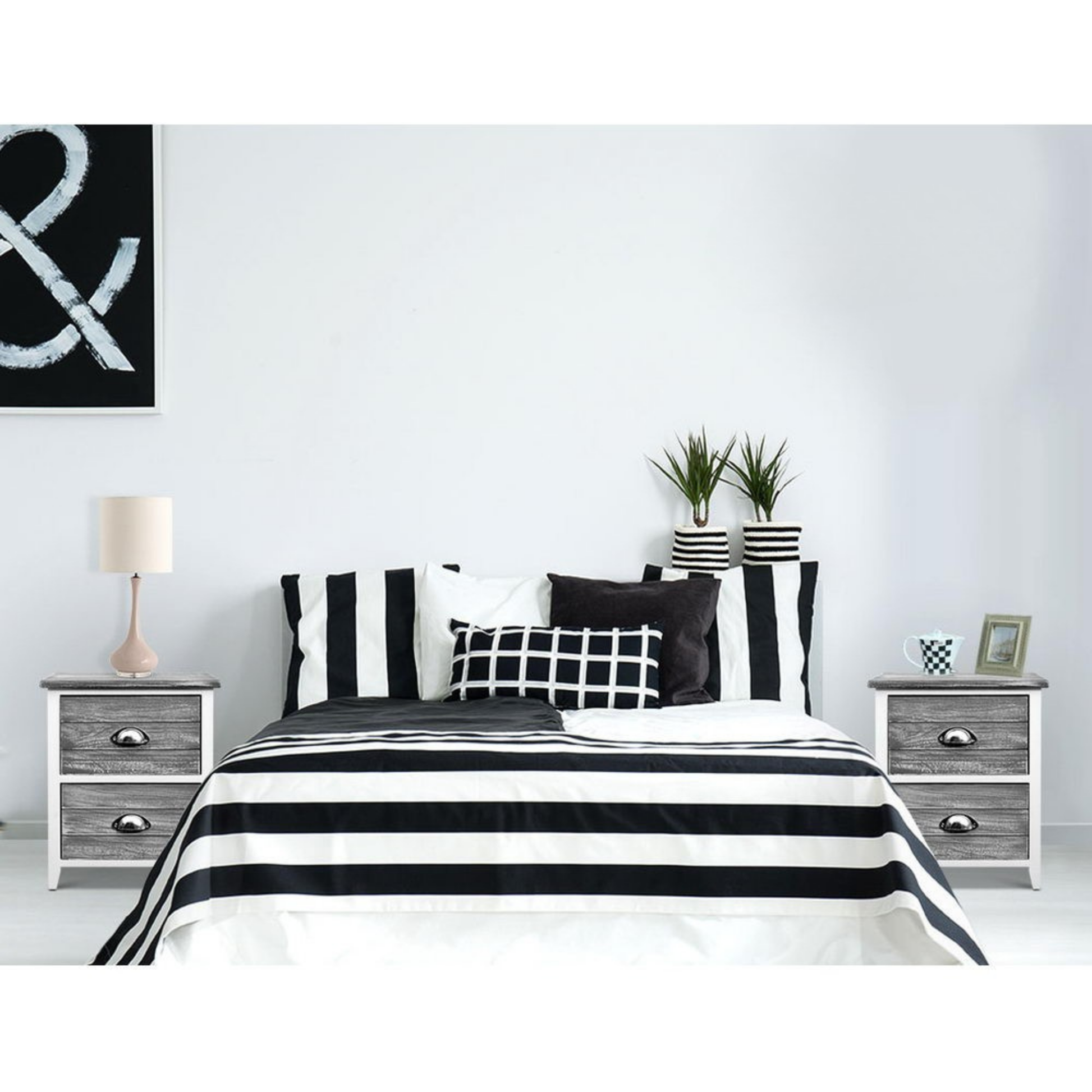 Ivy (Set of 2) Vintage Bedside Tables 2 Drawer – Grey - Homecoze