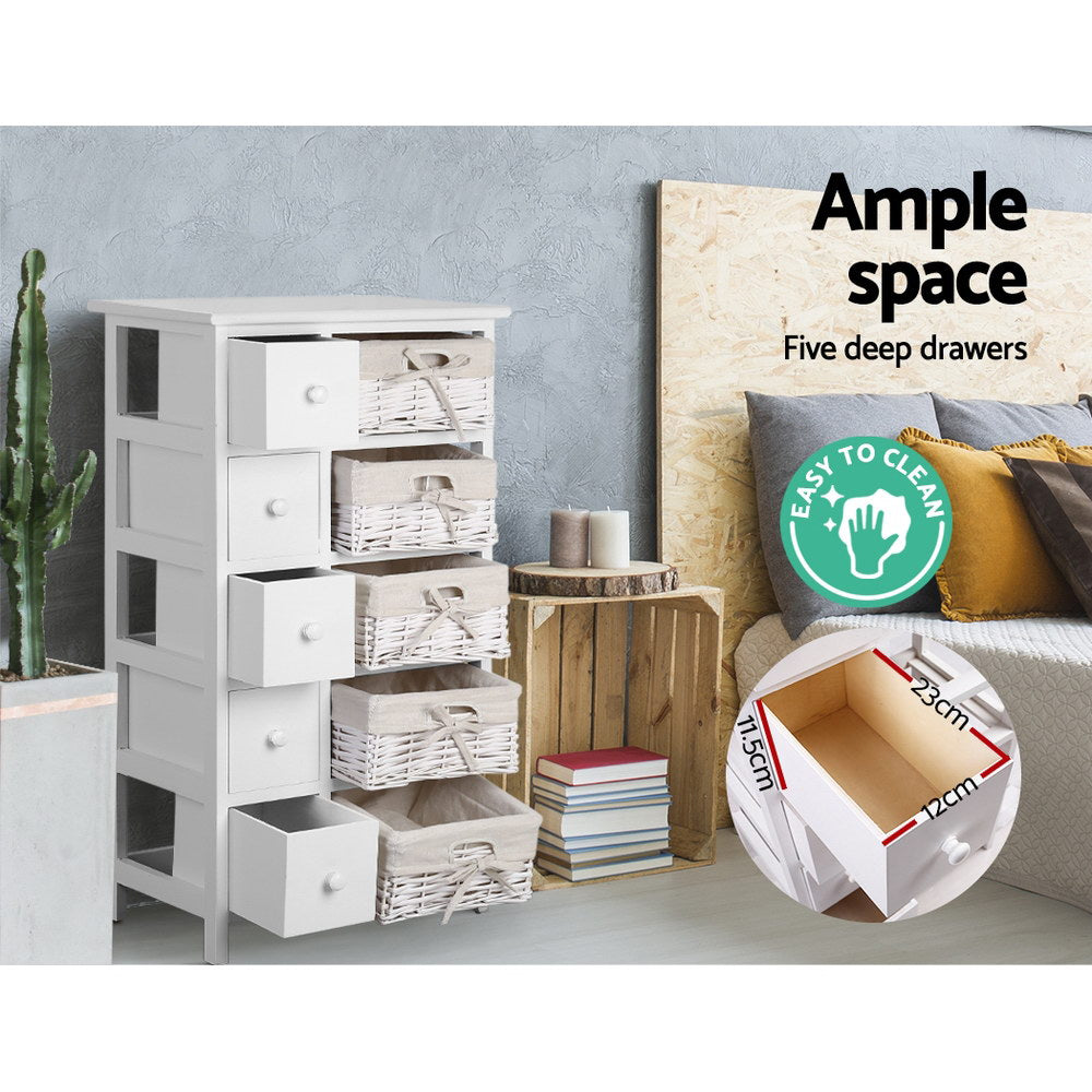 5 Basket Storage Drawers - White - Homecoze
