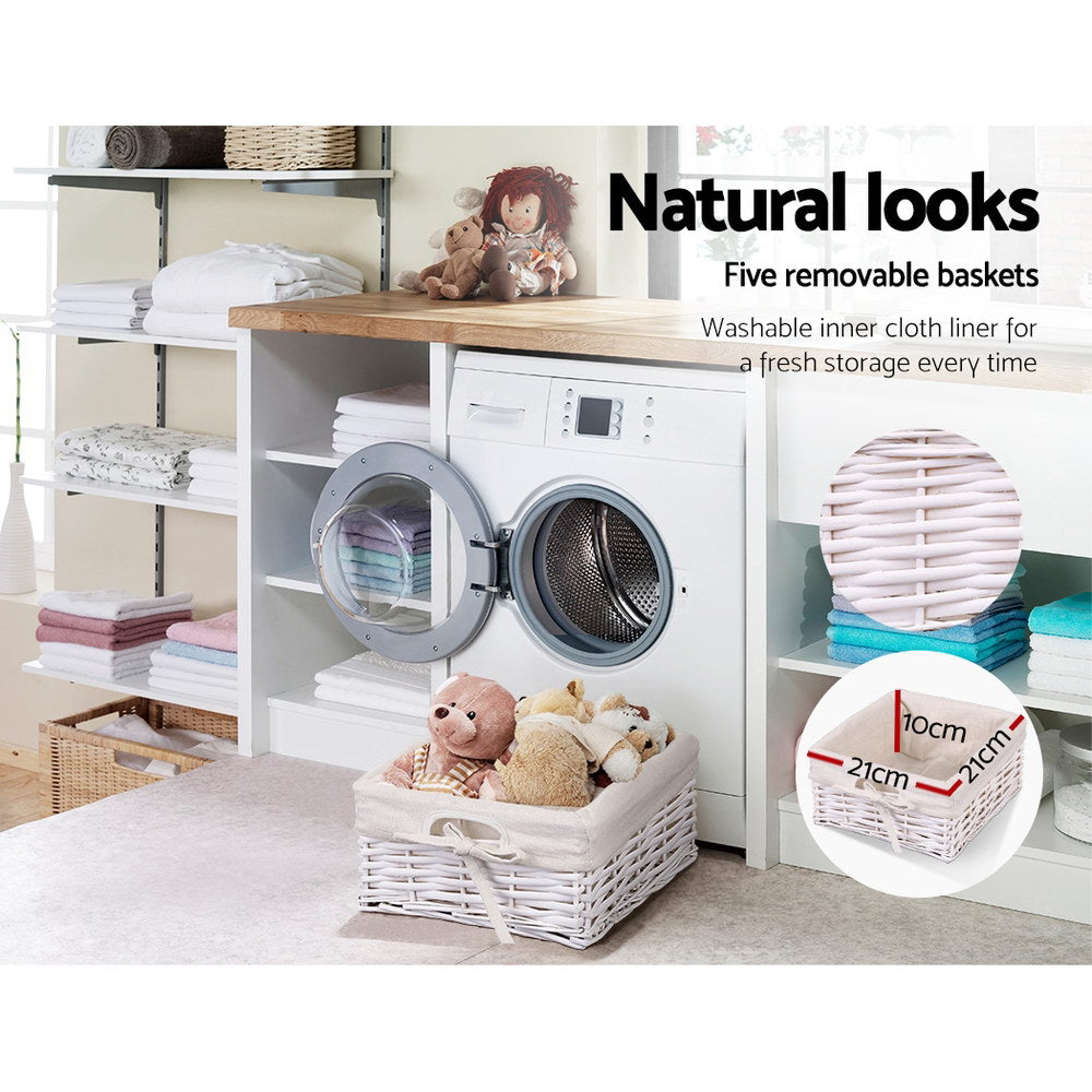 5 Basket Storage Drawers - White - Homecoze
