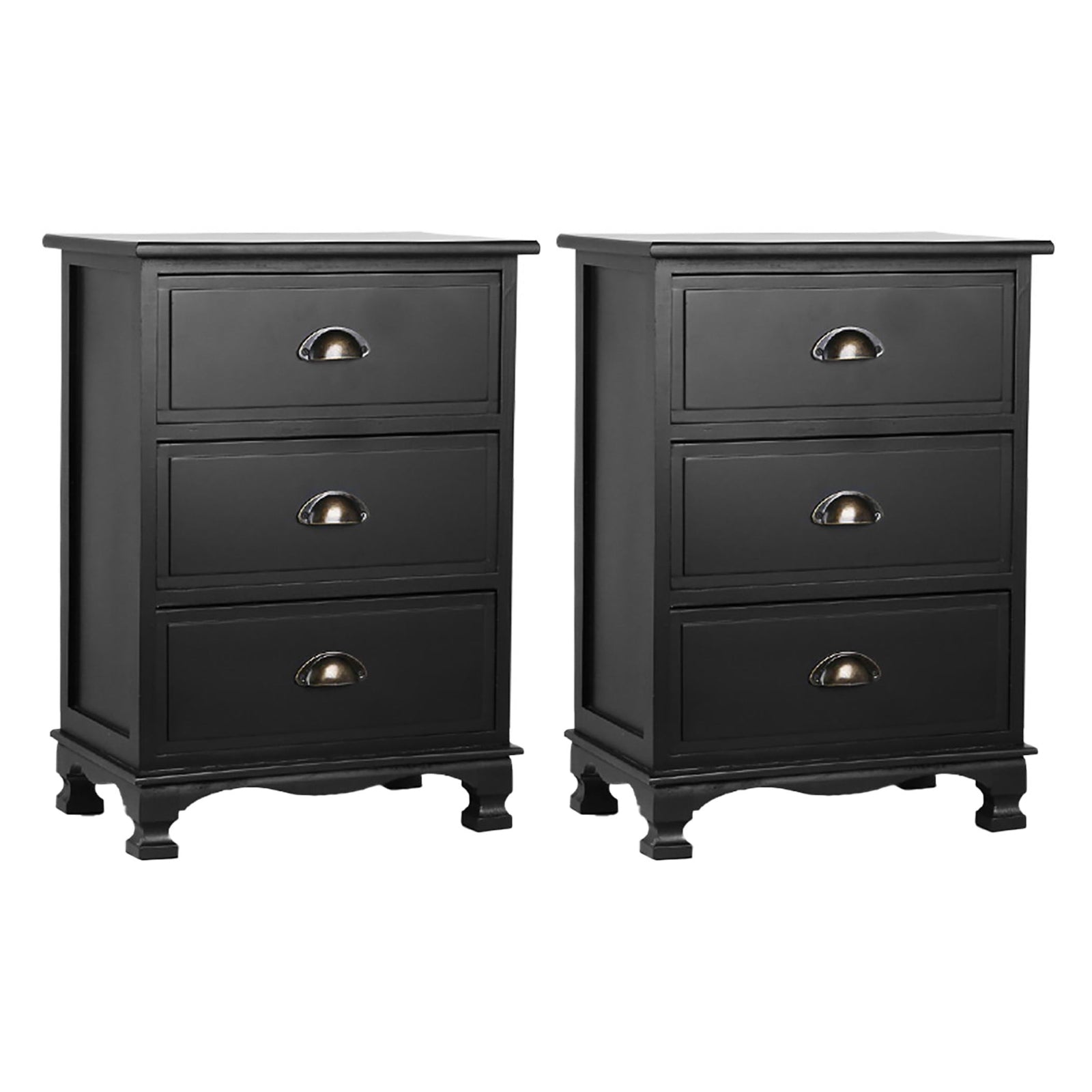 Elsie (Set of 2) Vintage Bedside Tables 3 Drawer – Black - Homecoze
