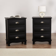 Elsie (Set of 2) Vintage Bedside Tables 3 Drawer – Black - Homecoze