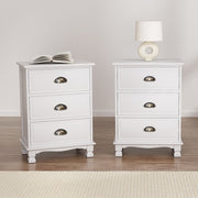 Vintage Style Retro 3 Drawer Bedside Table Chest of Drawers (Set of 2) - White - Homecoze