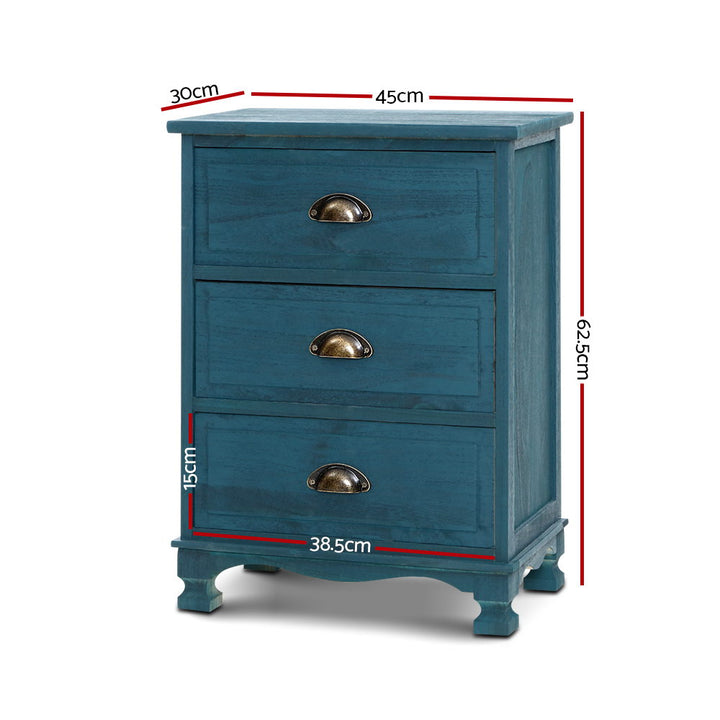 Vintage Style 3 Drawer Bedside Table - Blue - Homecoze