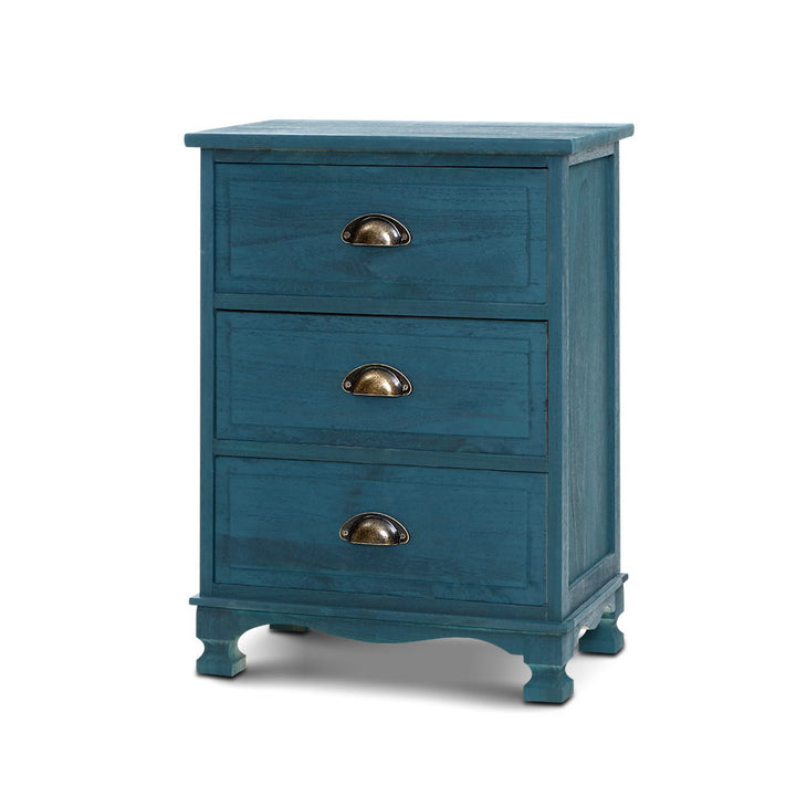 Vintage Style 3 Drawer Bedside Table - Blue - Homecoze