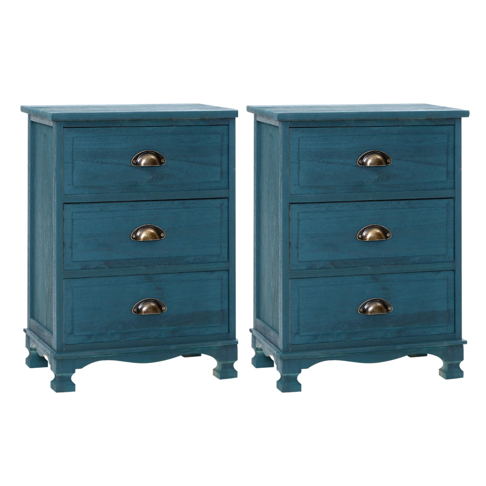 Artiss 2x Bedside Table 3 Drawers Vintage - THYME Blue - Homecoze