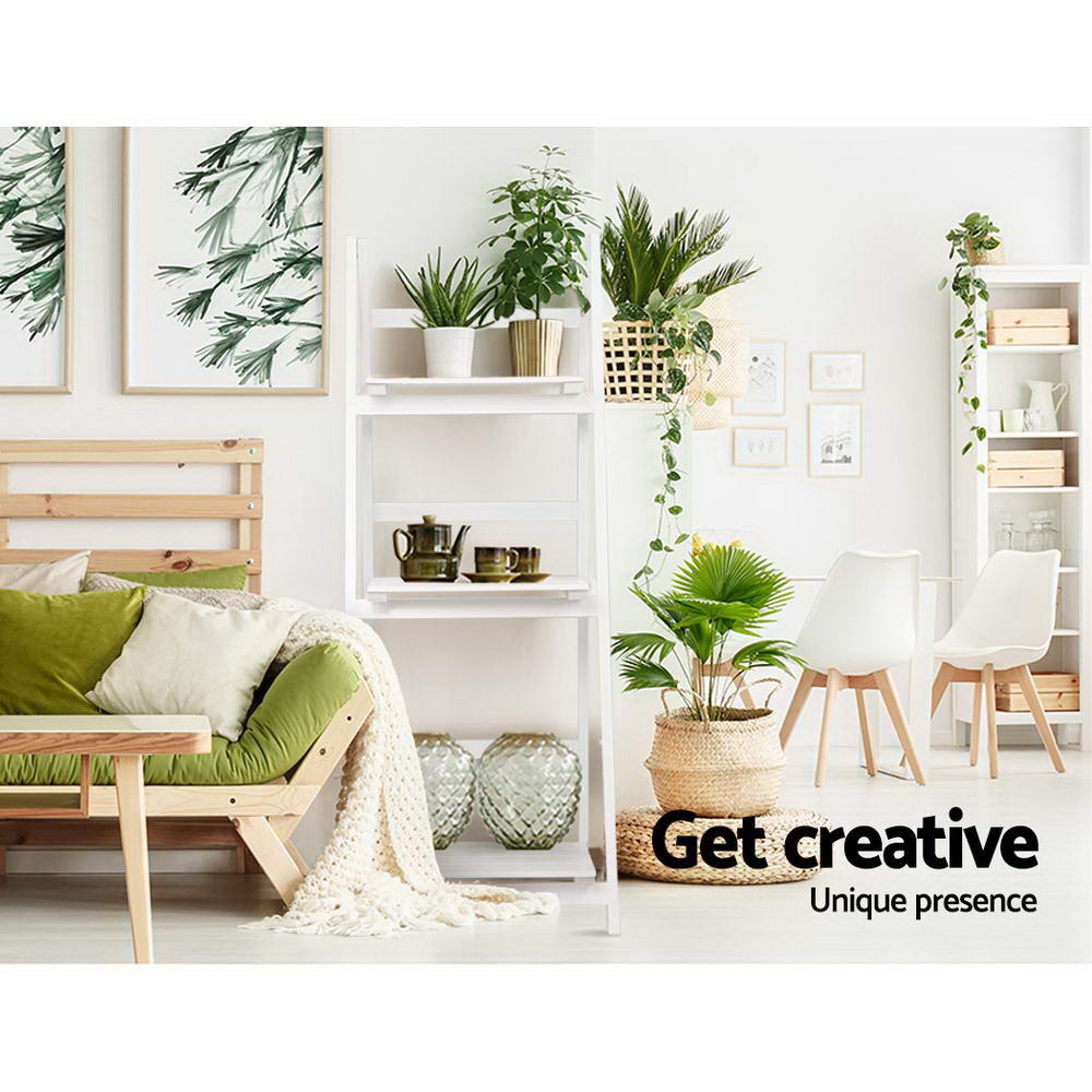 3 Tier 110cm Mini Wooden Ladder Storage Rack - White - Homecoze