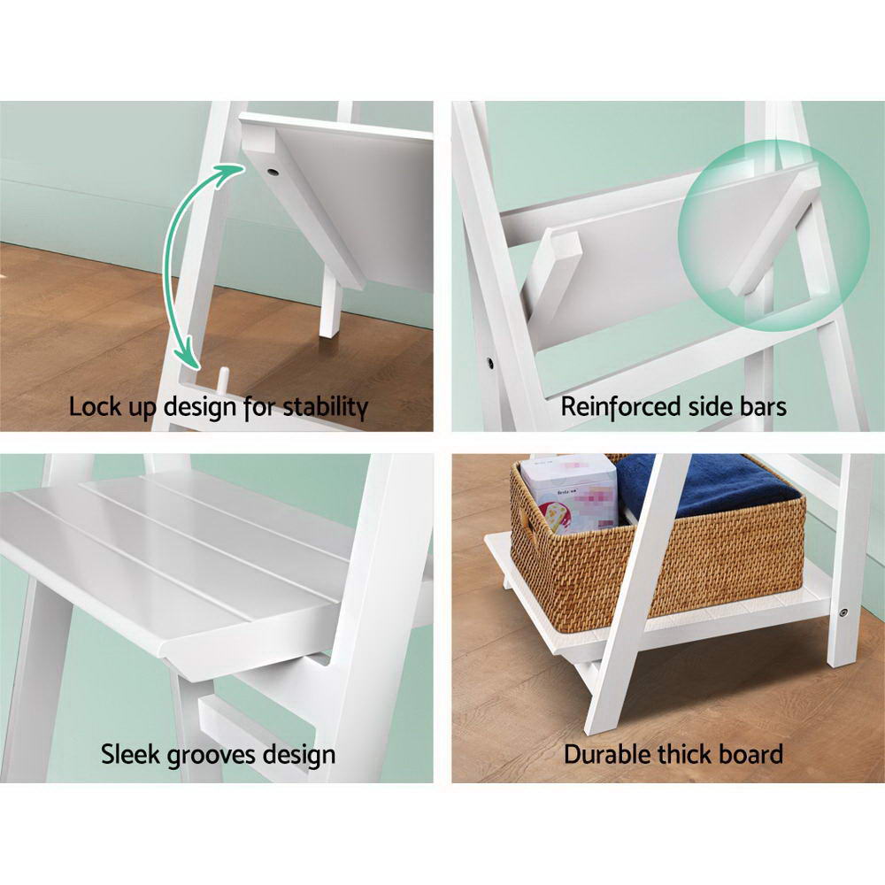 3 Tier 110cm Mini Wooden Ladder Storage Rack - White - Homecoze