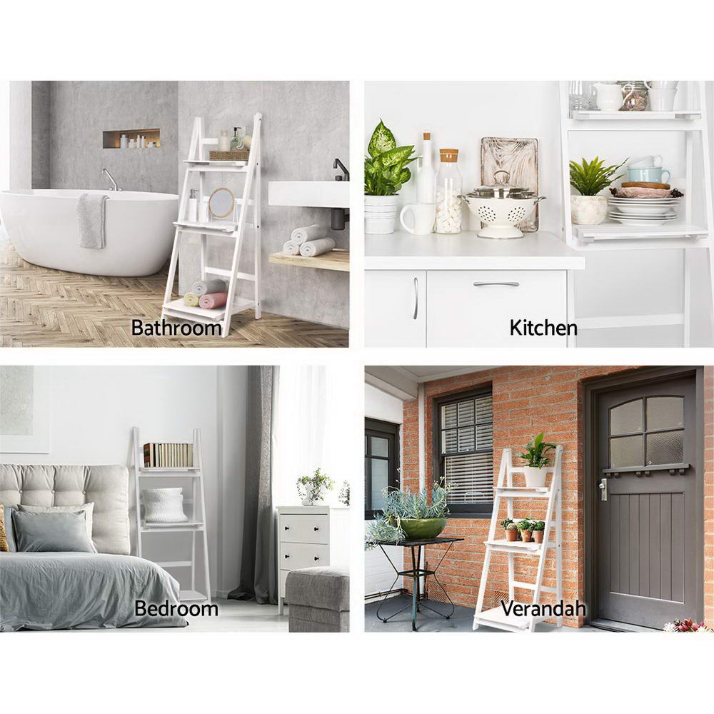 3 Tier 110cm Mini Wooden Ladder Storage Rack - White - Homecoze