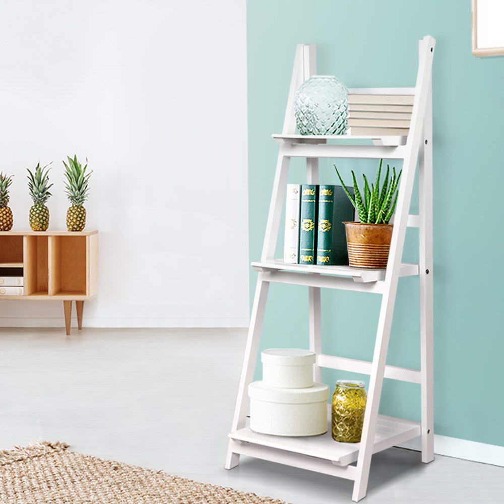 3 Tier 110cm Mini Wooden Ladder Storage Rack - White - Homecoze