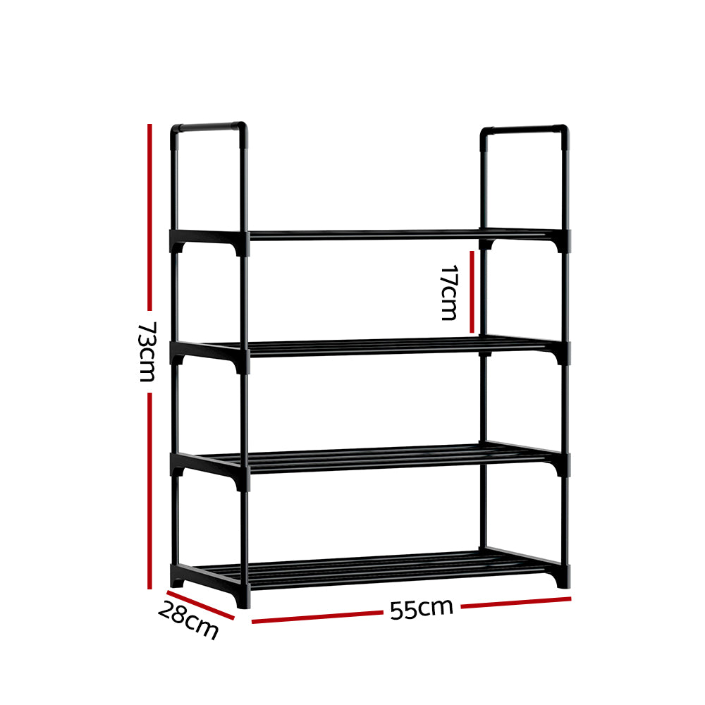 Shoe Rack 4-Tier 55cm Shoes Organizer Storage Shelf - Black - Homecoze