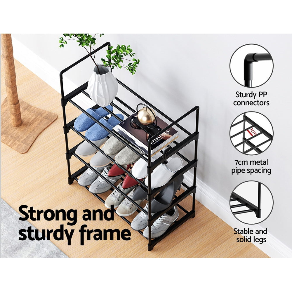 Shoe Rack 4-Tier 55cm Shoes Organizer Storage Shelf - Black - Homecoze