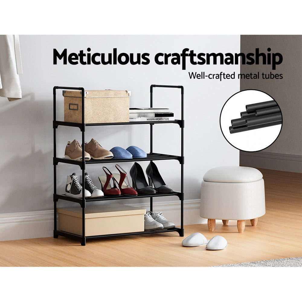 Shoe Rack 4-Tier 55cm Shoes Organizer Storage Shelf - Black - Homecoze