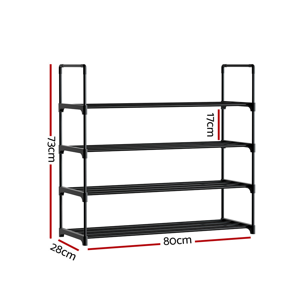 Shoe Rack 4-Tier 80cm Shoes Organizer Storage Shelf - Black - Homecoze