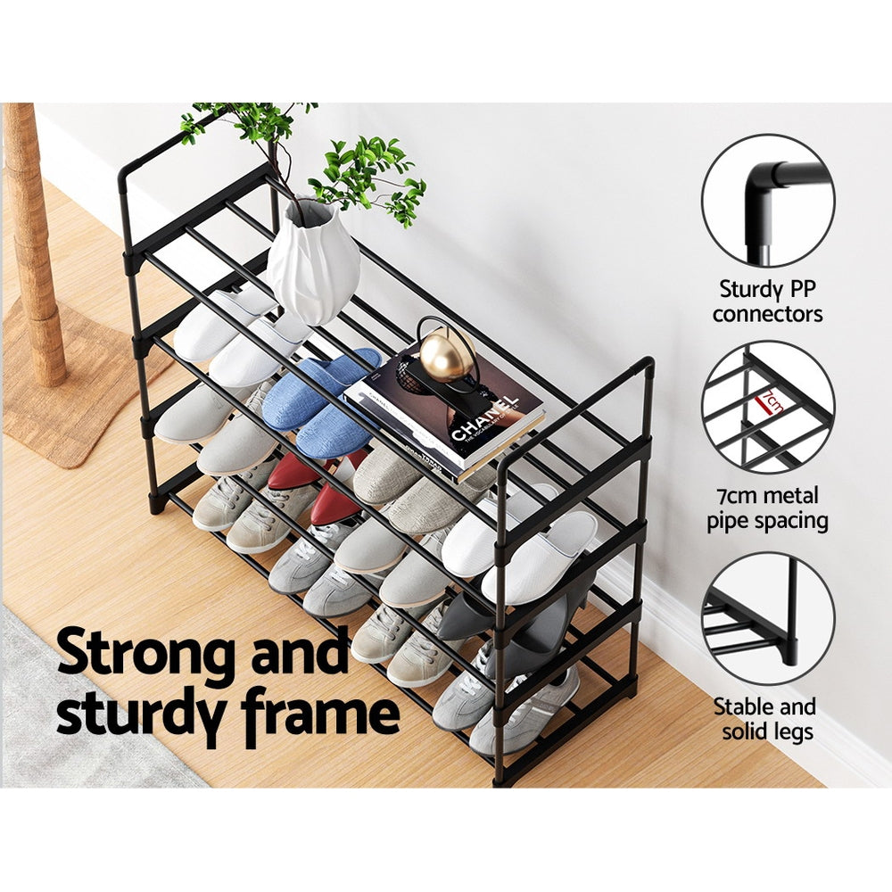 Shoe Rack 4-Tier 80cm Shoes Organizer Storage Shelf - Black - Homecoze