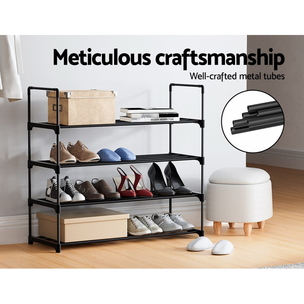 Shoe Rack 4-Tier 80cm Shoes Organizer Storage Shelf - Black - Homecoze