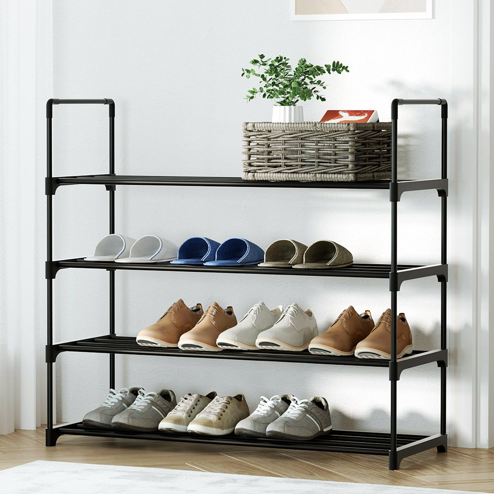 Shoe Rack 4-Tier 80cm Shoes Organizer Storage Shelf - Black - Homecoze