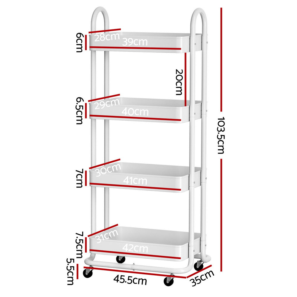 4-Tier Storage Trolley Kitchen Cart - White - Homecoze