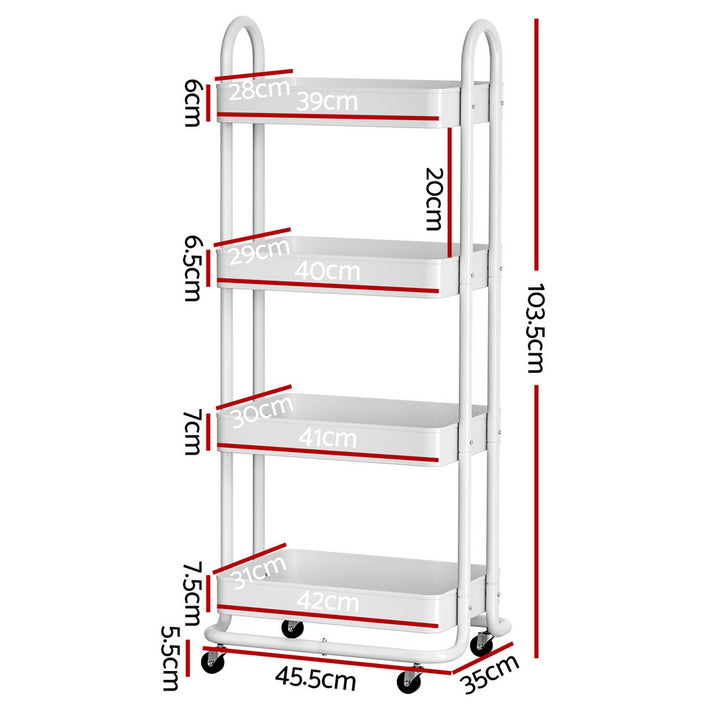 4-Tier Storage Trolley Kitchen Cart - White - Homecoze
