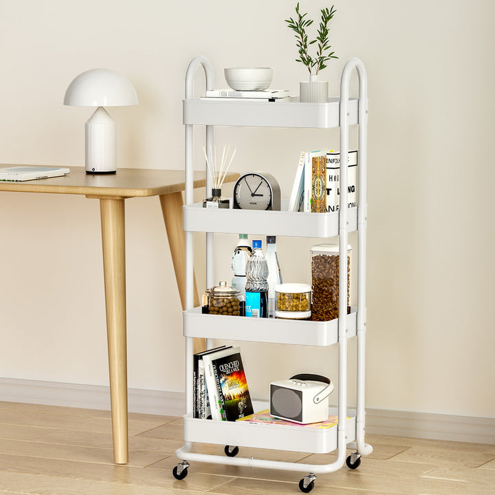 4-Tier Storage Trolley Kitchen Cart - White - Homecoze