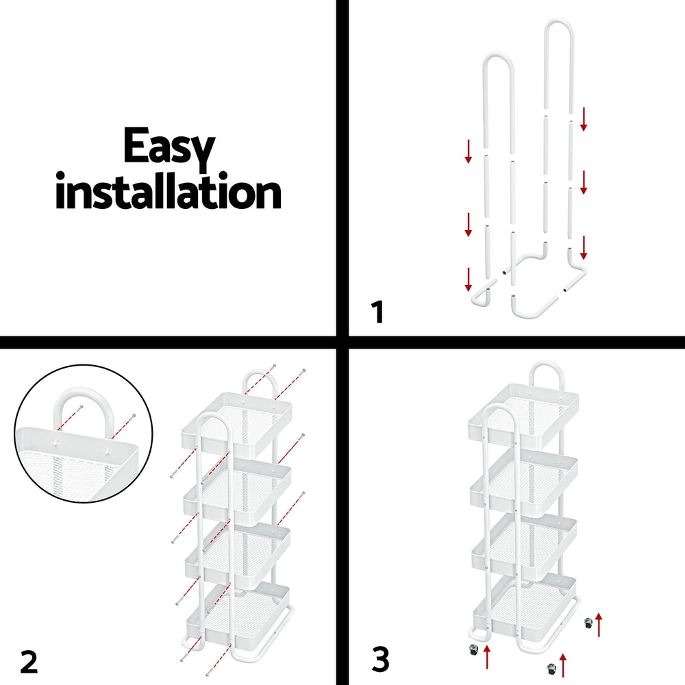 4-Tier Storage Trolley Kitchen Cart - White - Homecoze