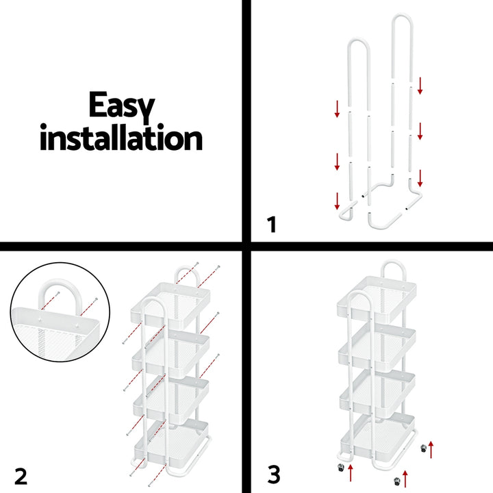 4-Tier Storage Trolley Kitchen Cart - White - Homecoze
