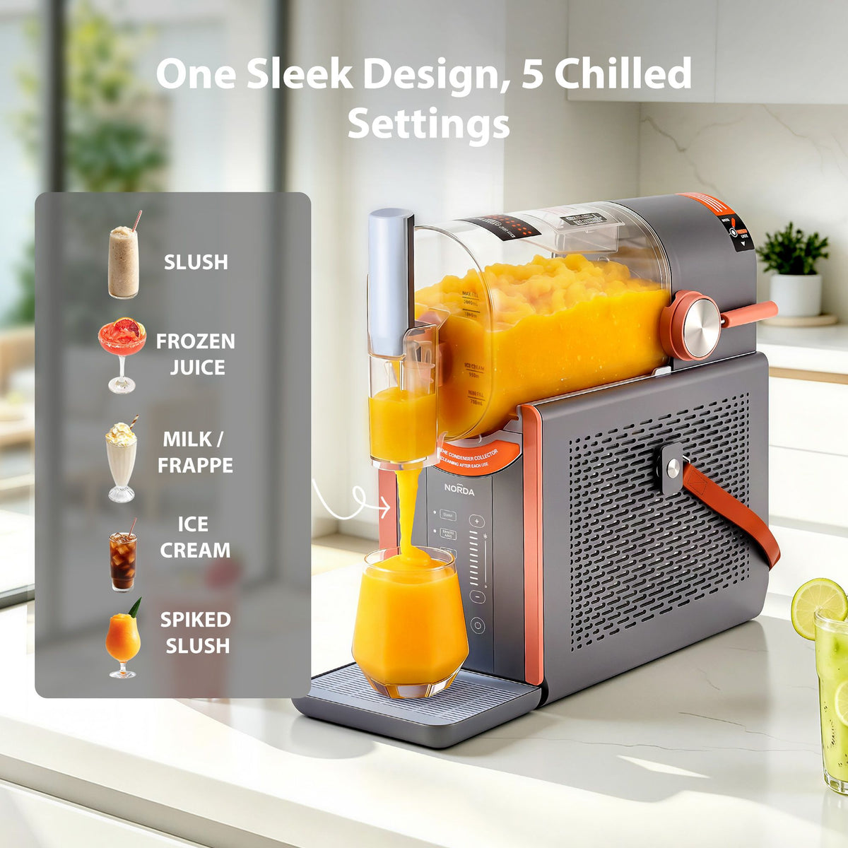 5-in-1 Slushie Machine & Ice Cream Maker 2L – Grey & Orange