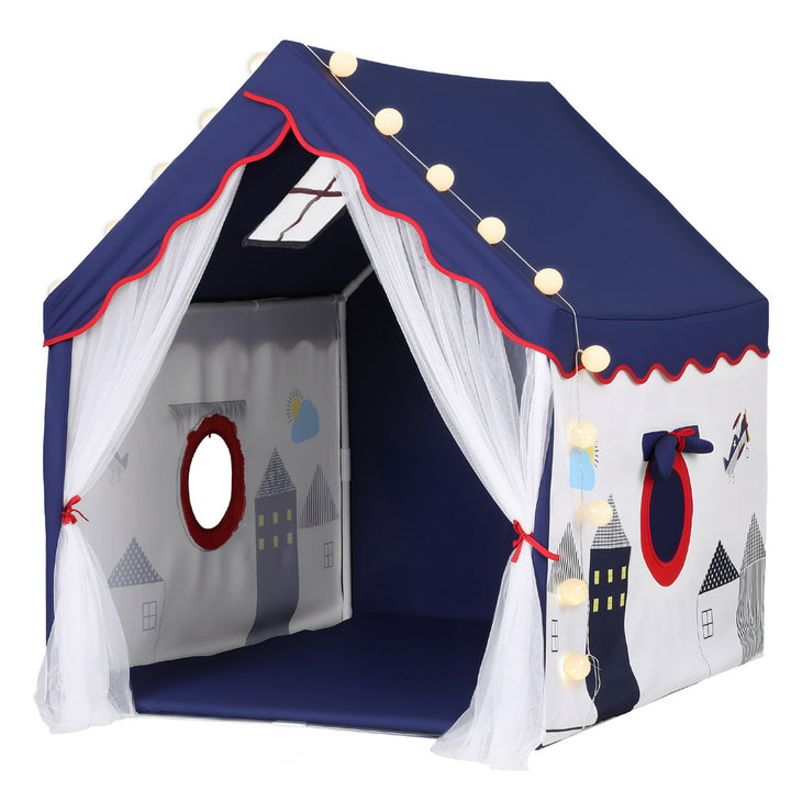 Kids Playhouse Castle Tent with String Lights - Blue - Homecoze