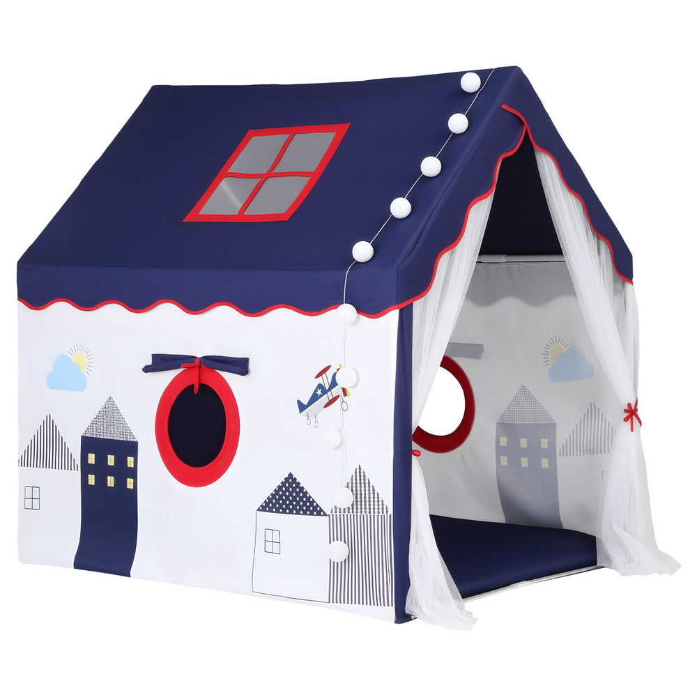 Kids Playhouse Castle Tent with String Lights - Blue - Homecoze