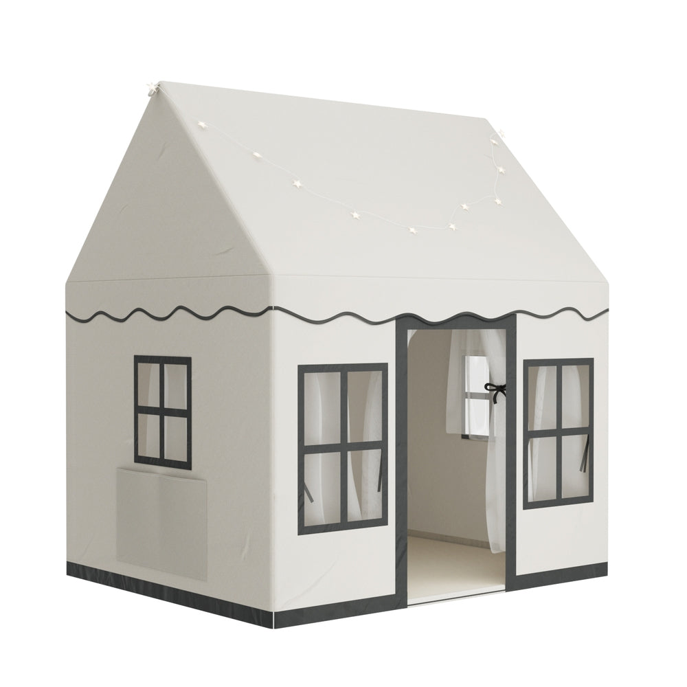 Kids Playhouse Castle Tent with String Lights - White - Homecoze