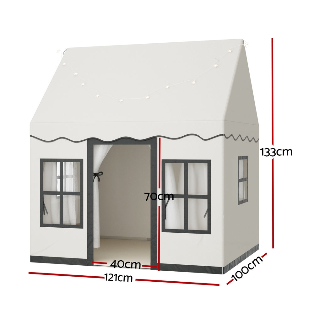 Kids Playhouse Castle Tent with String Lights - White - Homecoze