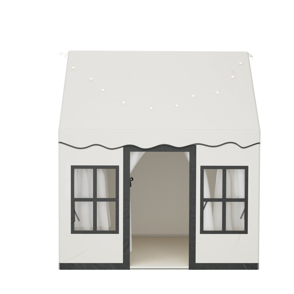 Kids Playhouse Castle Tent with String Lights - White - Homecoze
