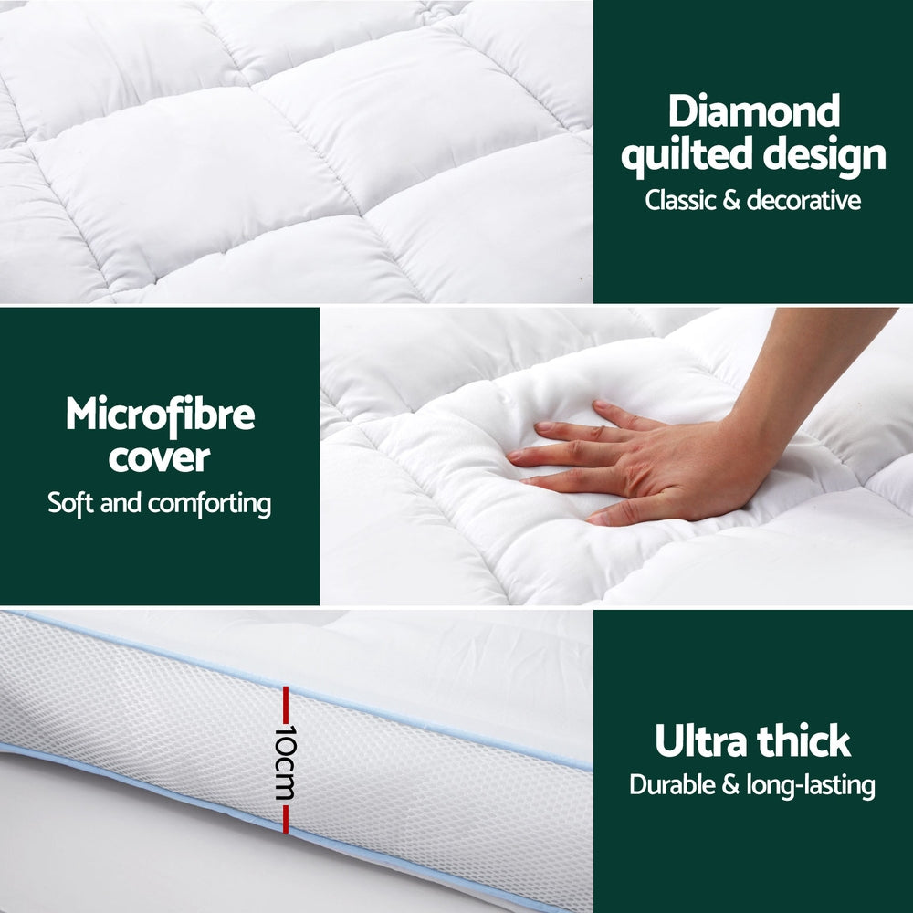 Giselle Bedding Mattress Topper Pillowtop Bamboo 10cm Queen - Homecoze