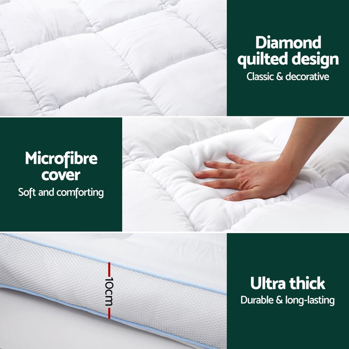 Giselle Bedding Mattress Topper Pillowtop Bamboo 10cm Queen - Homecoze