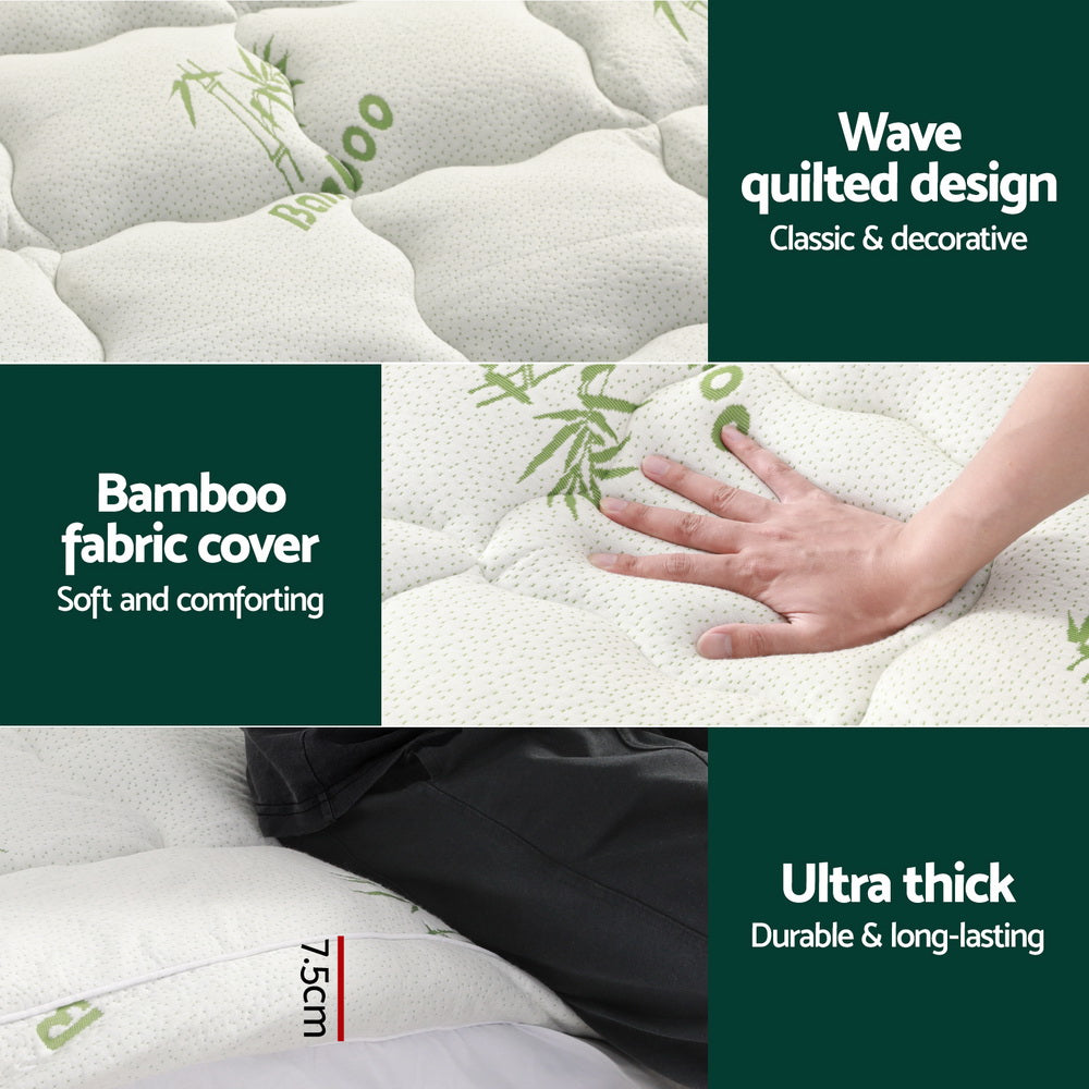 Giselle Bedding Mattress Topper Pillowtop Bamboo 7.5cm Double - Homecoze