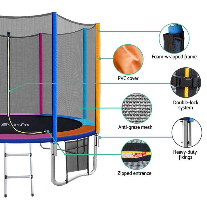 10FT Trampoline with Safety Net - Multicolour