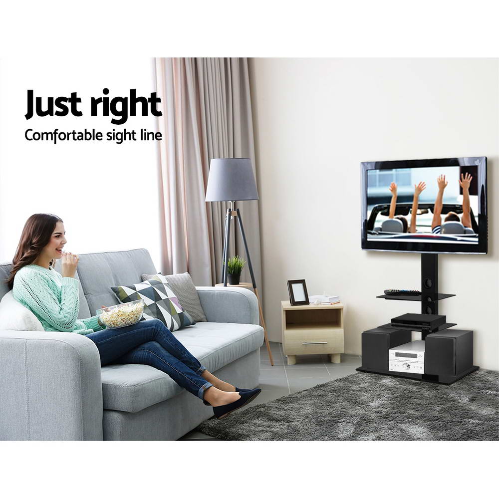 Floor TV Stand Bracket Mount Swivel Height Adjustable 32 to 70 Inch Black - Homecoze
