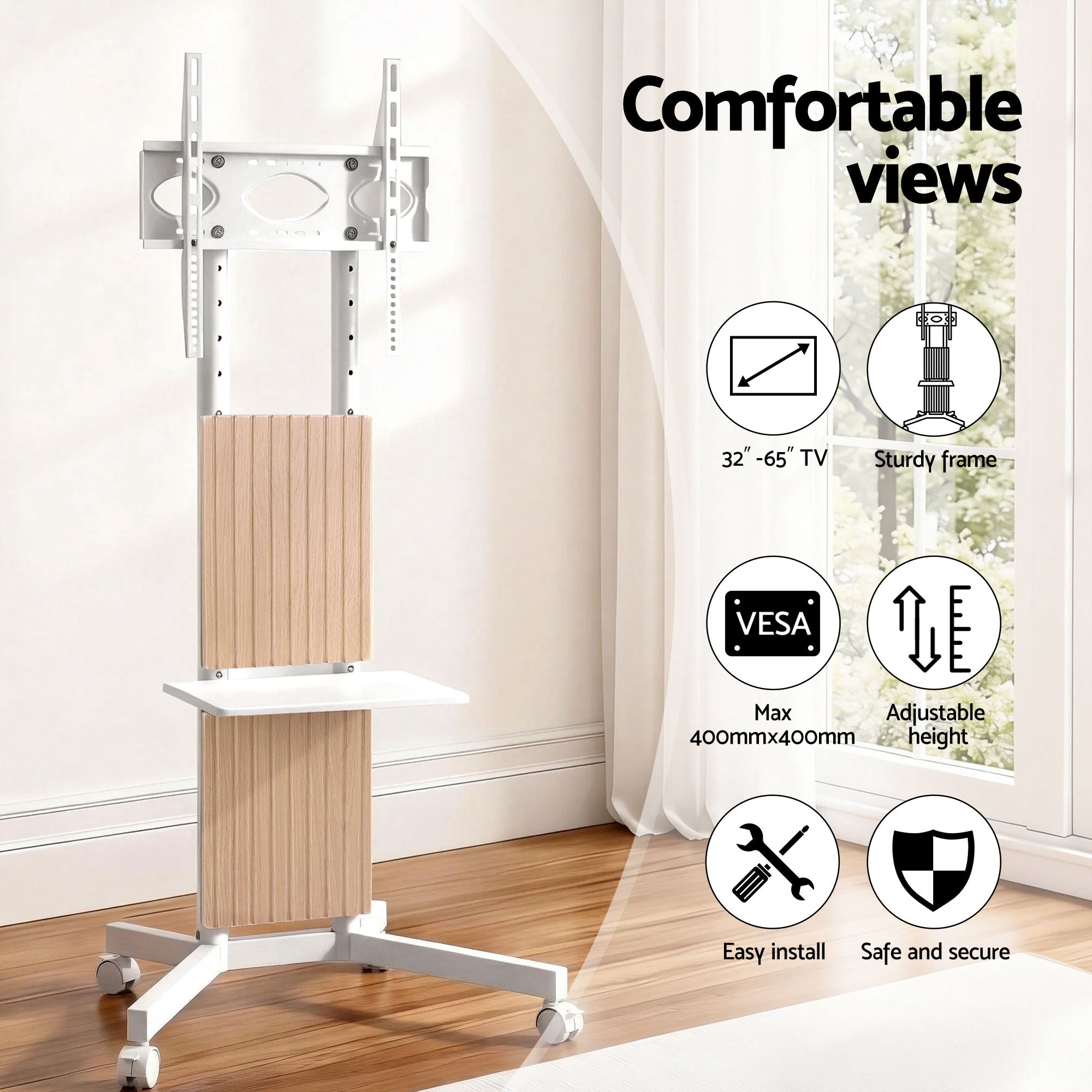 Artiss Mobile TV Floor Stand for 32-65" Mount Bracket Universal Adjustable Height with Wheels - Homecoze